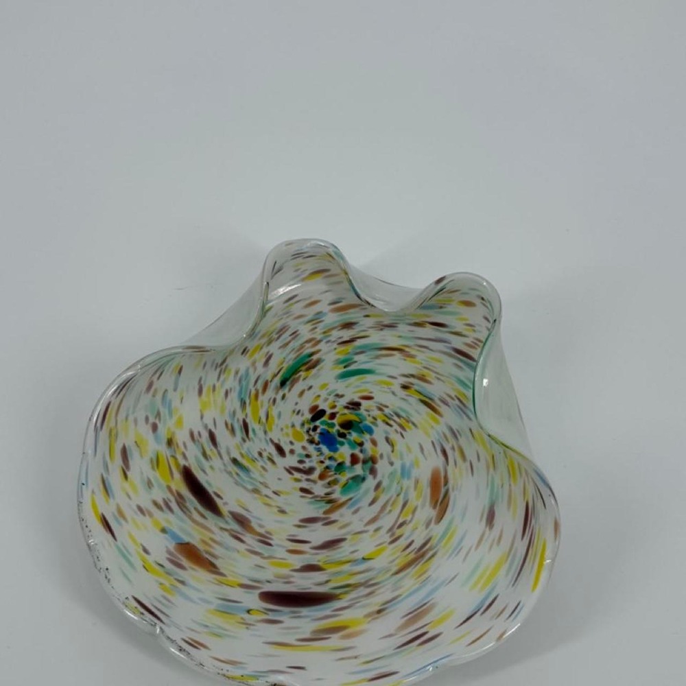 Vintage Murano Italy Tutti Frutti Art Glass Clam Shape Candy Dish Multi White